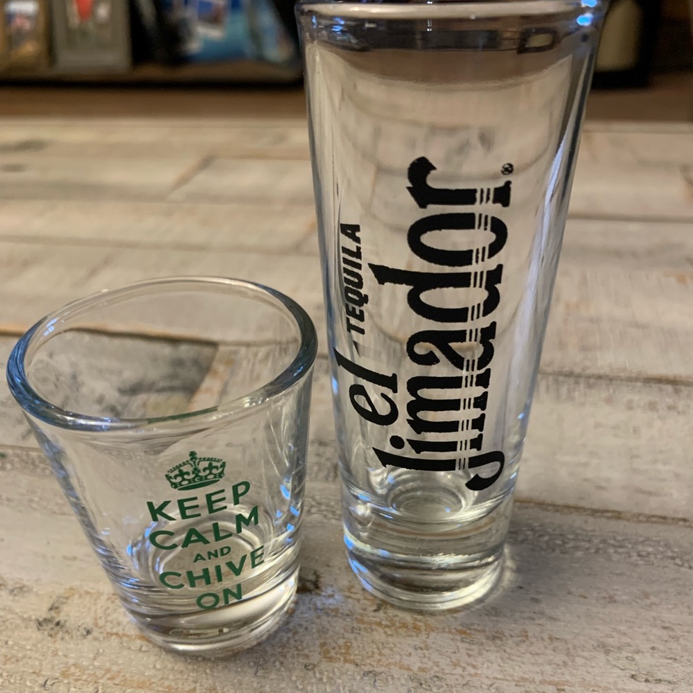 KEEP CALM & CHIVE ON & el JIMADOR TEQUILA SHOT GLASSES KCCO Set of 2